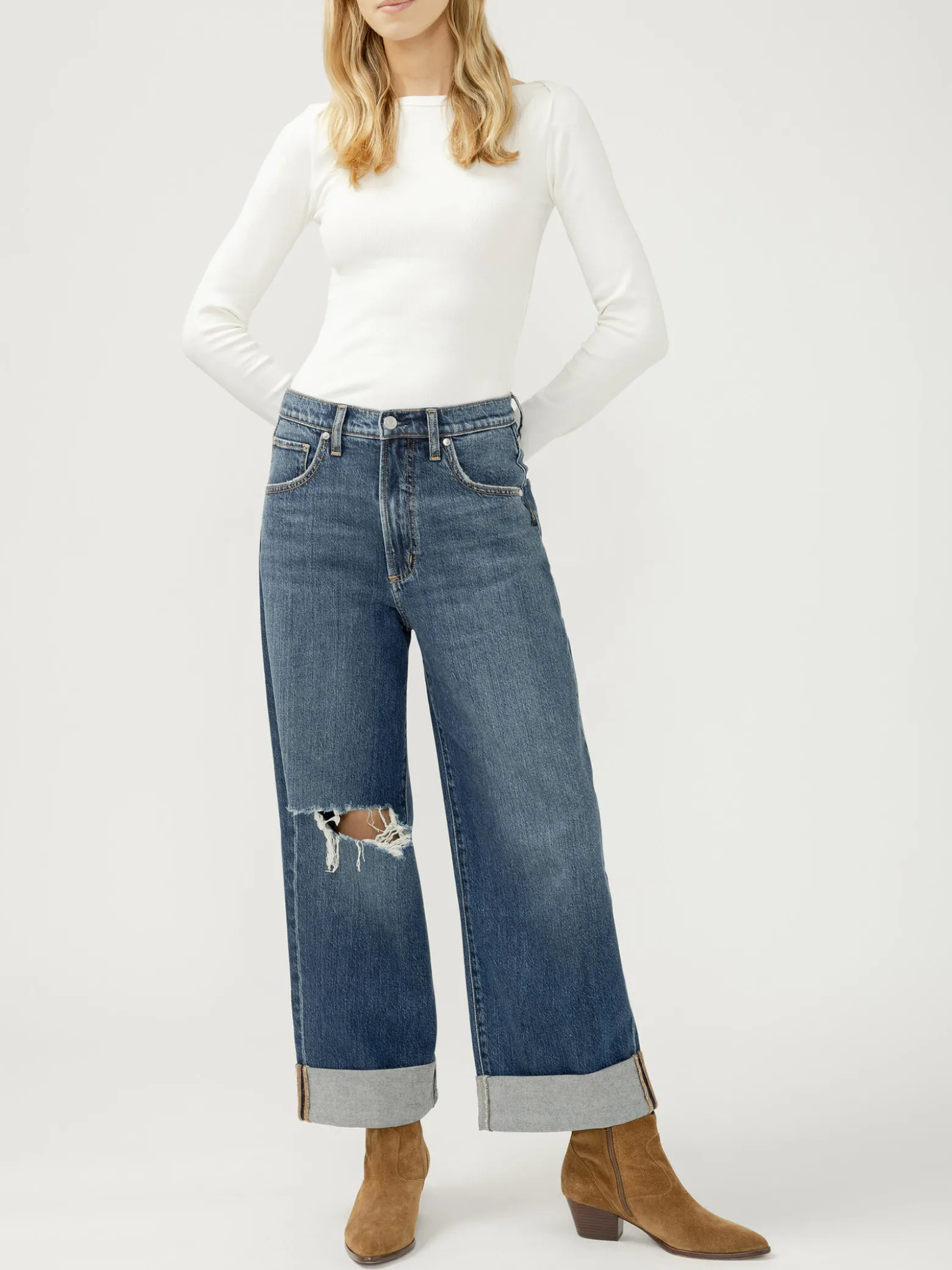 Be Easy High Rise Wide Leg Cropped Jeans