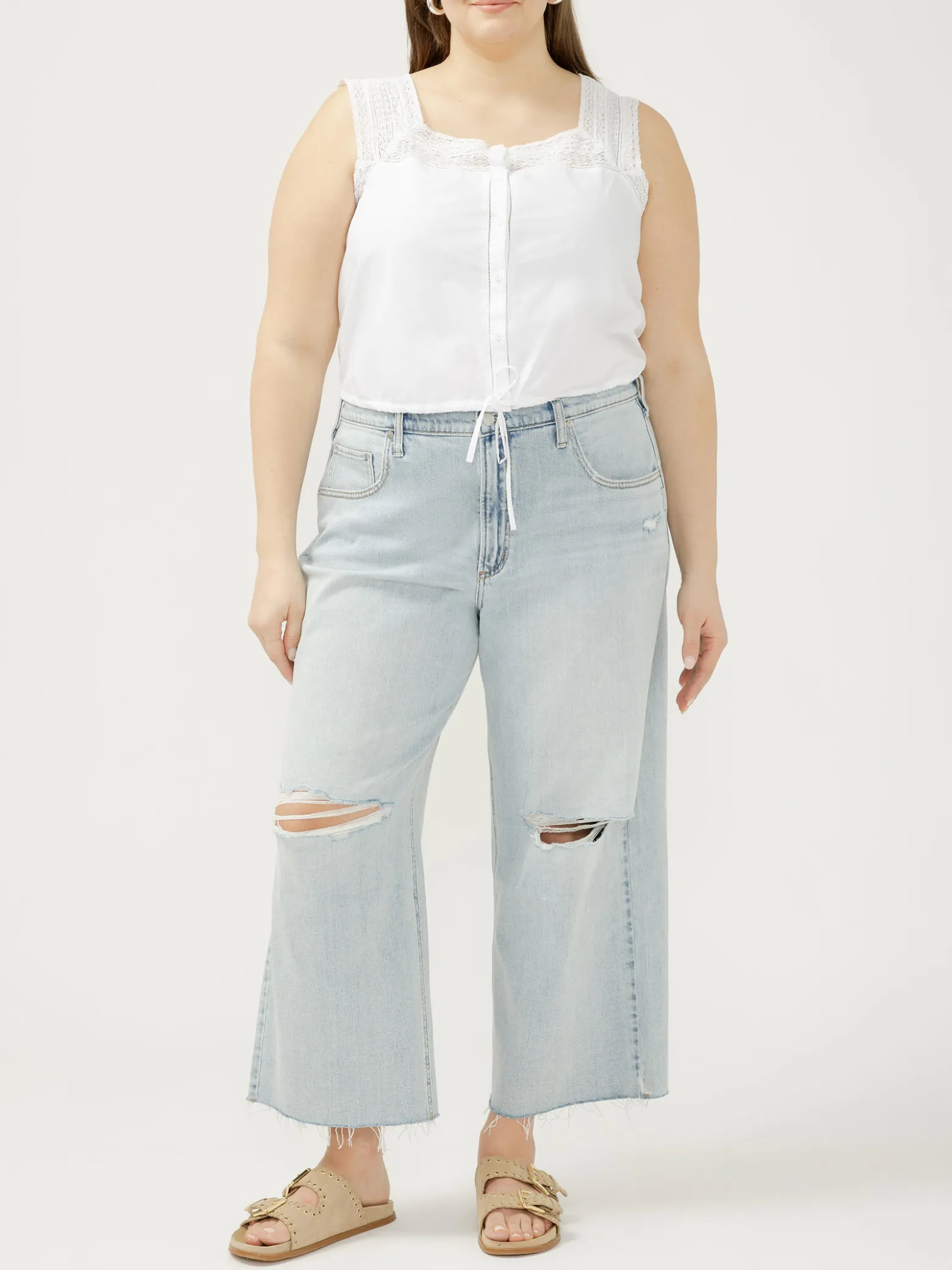 Be Easy High Rise Wide Leg Cropped Jeans Plus Size