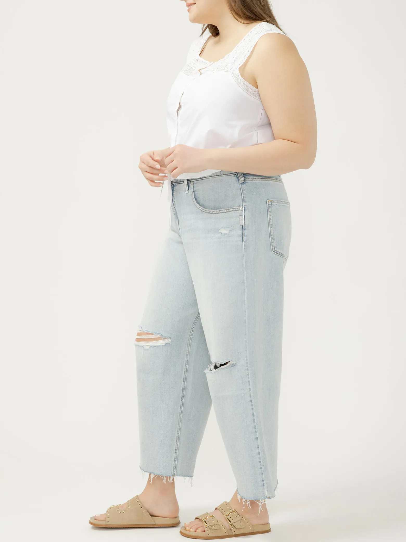 Be Easy High Rise Wide Leg Cropped Jeans Plus Size