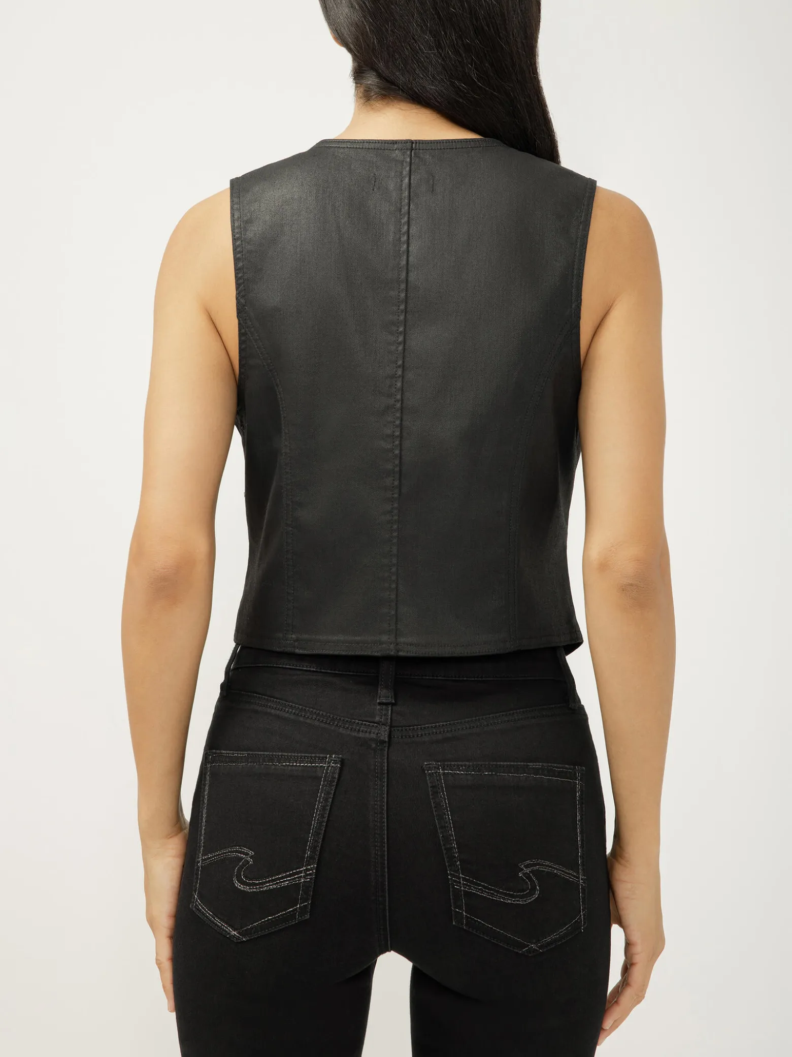Black Coated Denim Vest