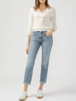 Boyfriend Mid Rise Slim Leg Luxe Stretch Jeans