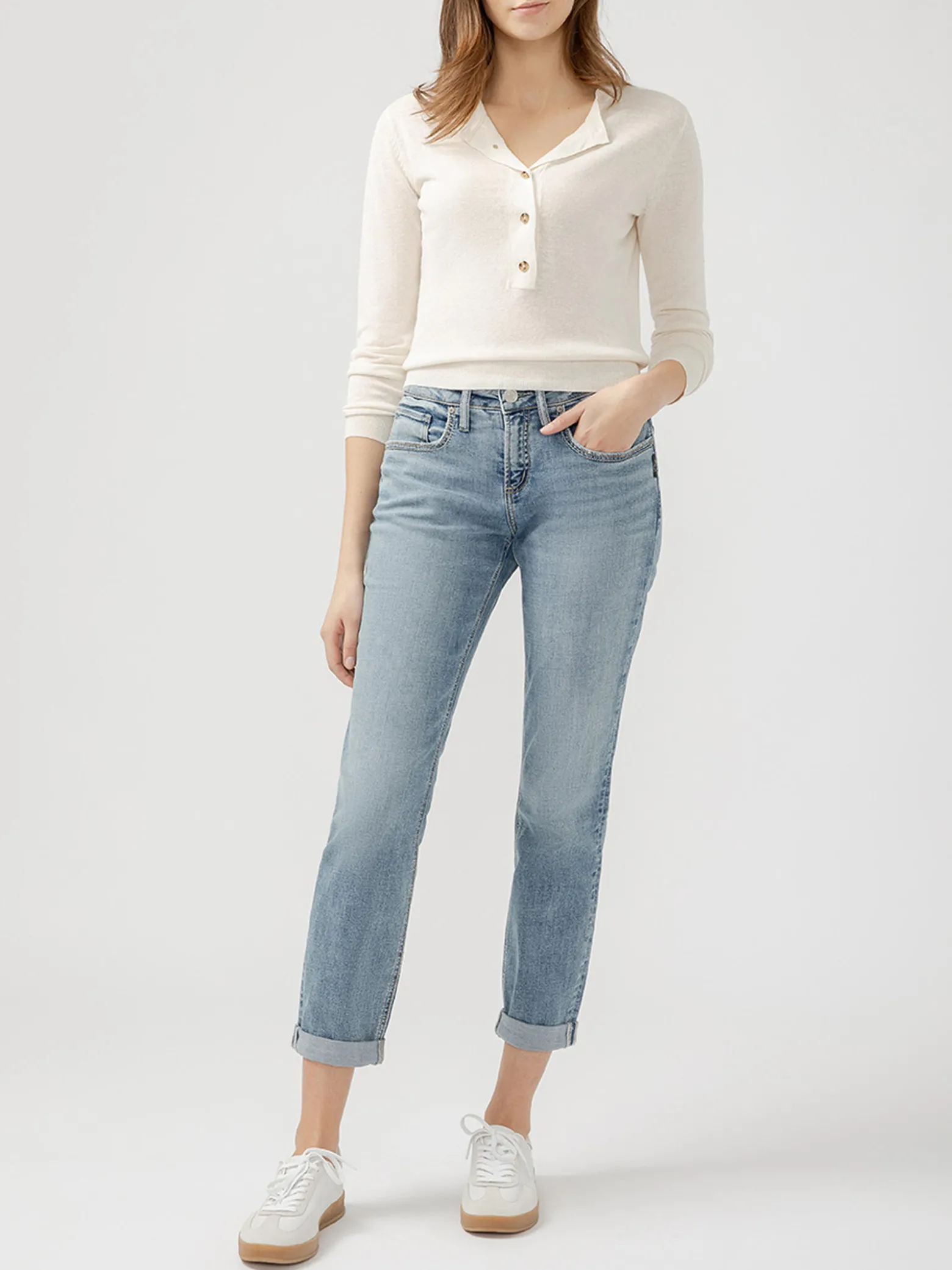 Boyfriend Mid Rise Slim Leg Luxe Stretch Jeans