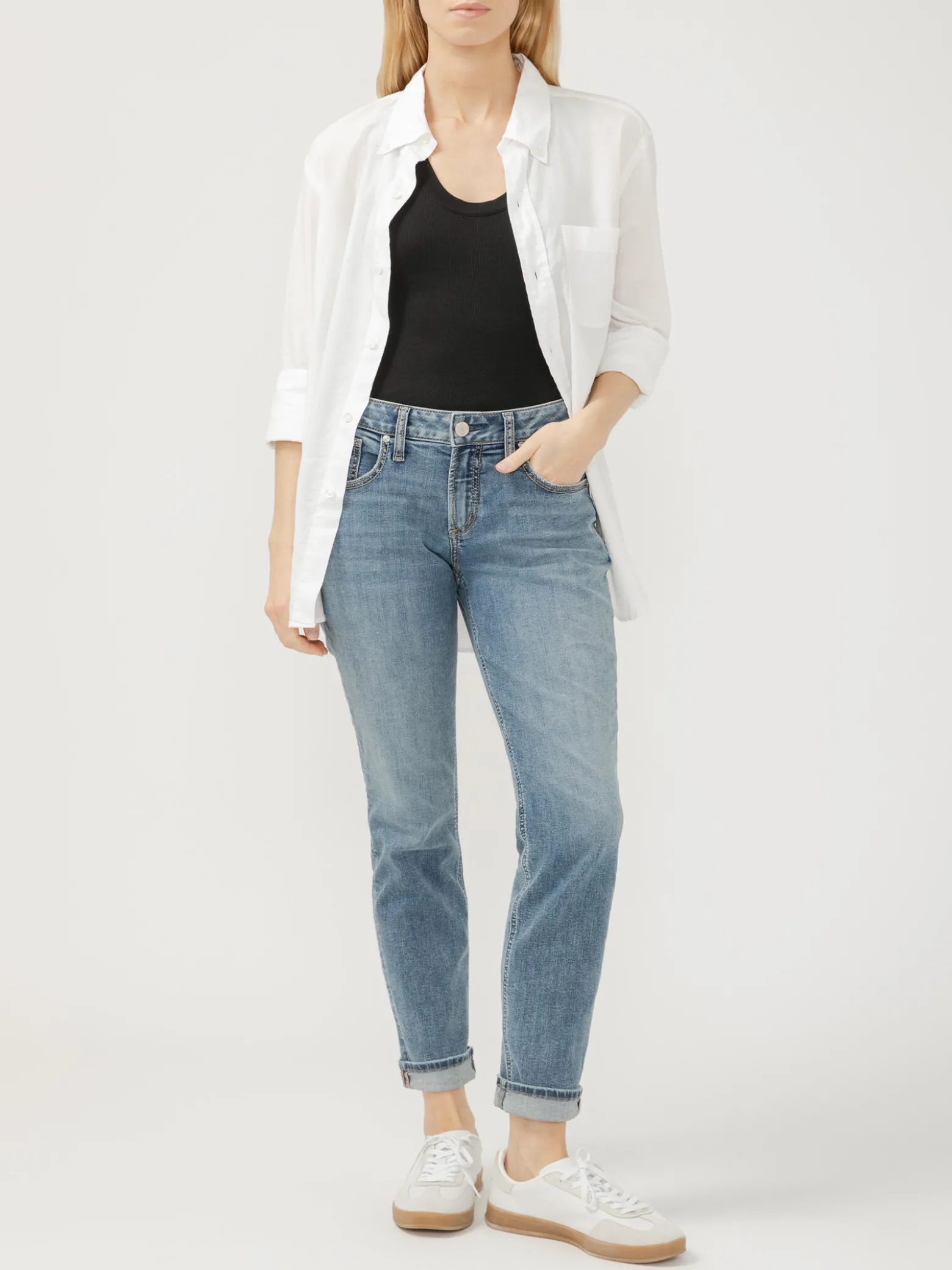 Boyfriend Mid Rise Slim Leg Jeans