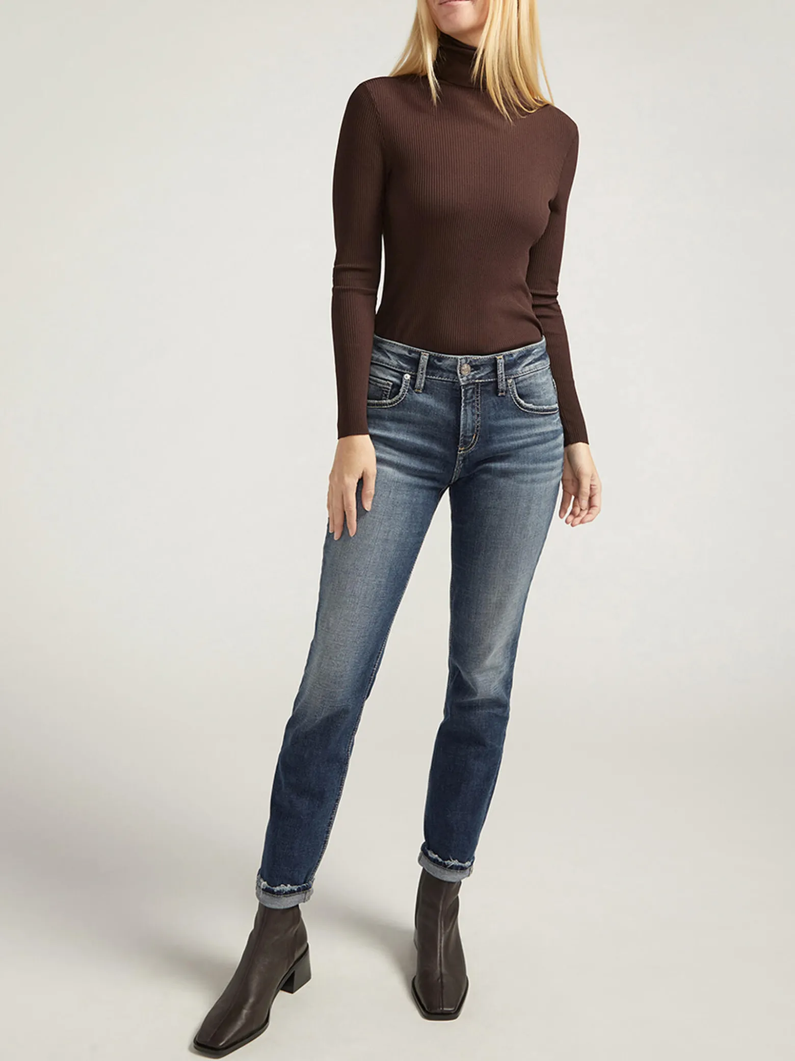 Boyfriend Mid Rise Slim Leg Luxe Stretch Jeans