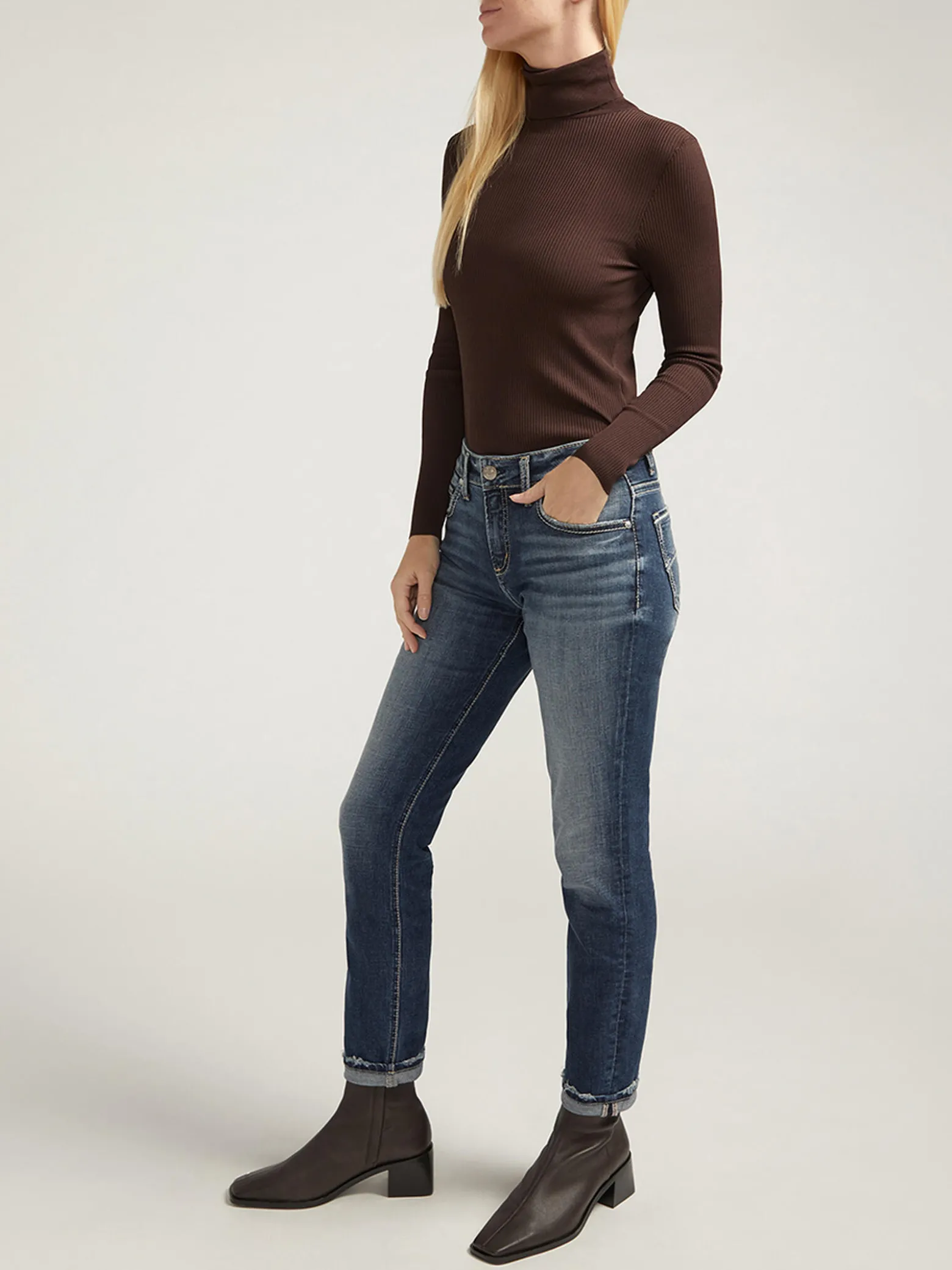 Boyfriend Mid Rise Slim Leg Luxe Stretch Jeans