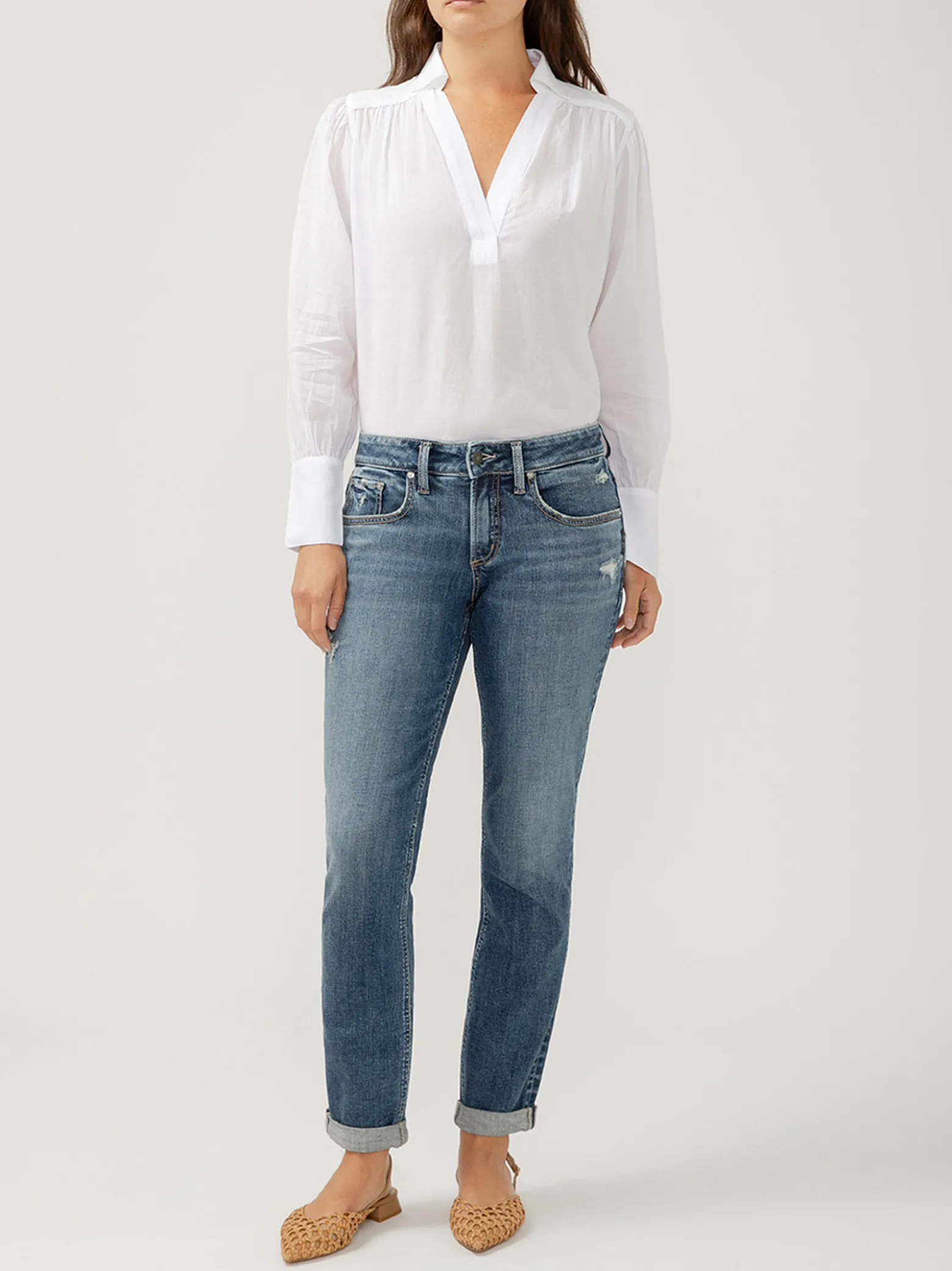 Boyfriend Mid Rise Slim Leg Jeans