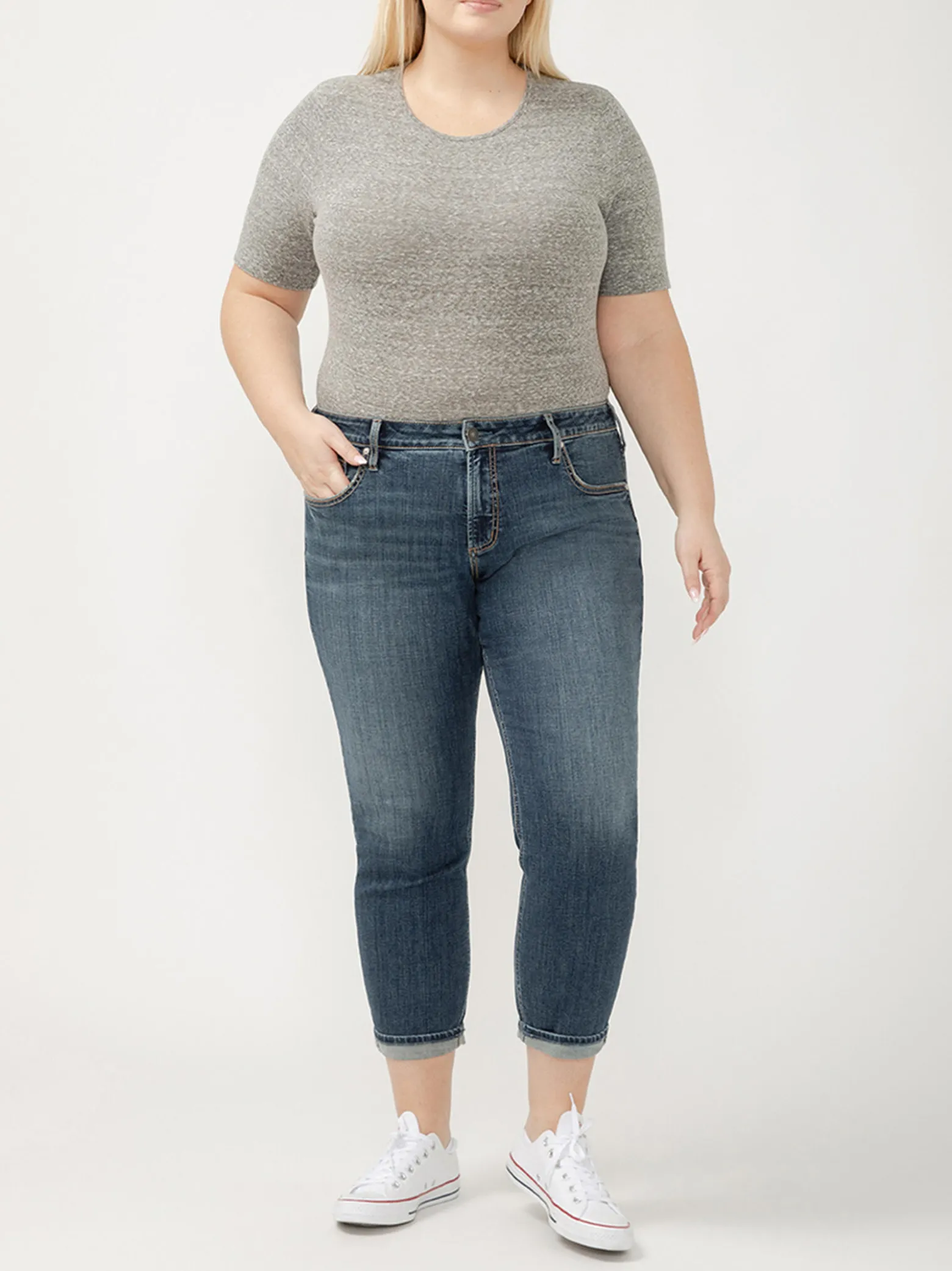 Boyfriend Mid Rise Slim Leg Jeans Plus Size
