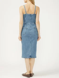 Button-Front Denim Midi Dress