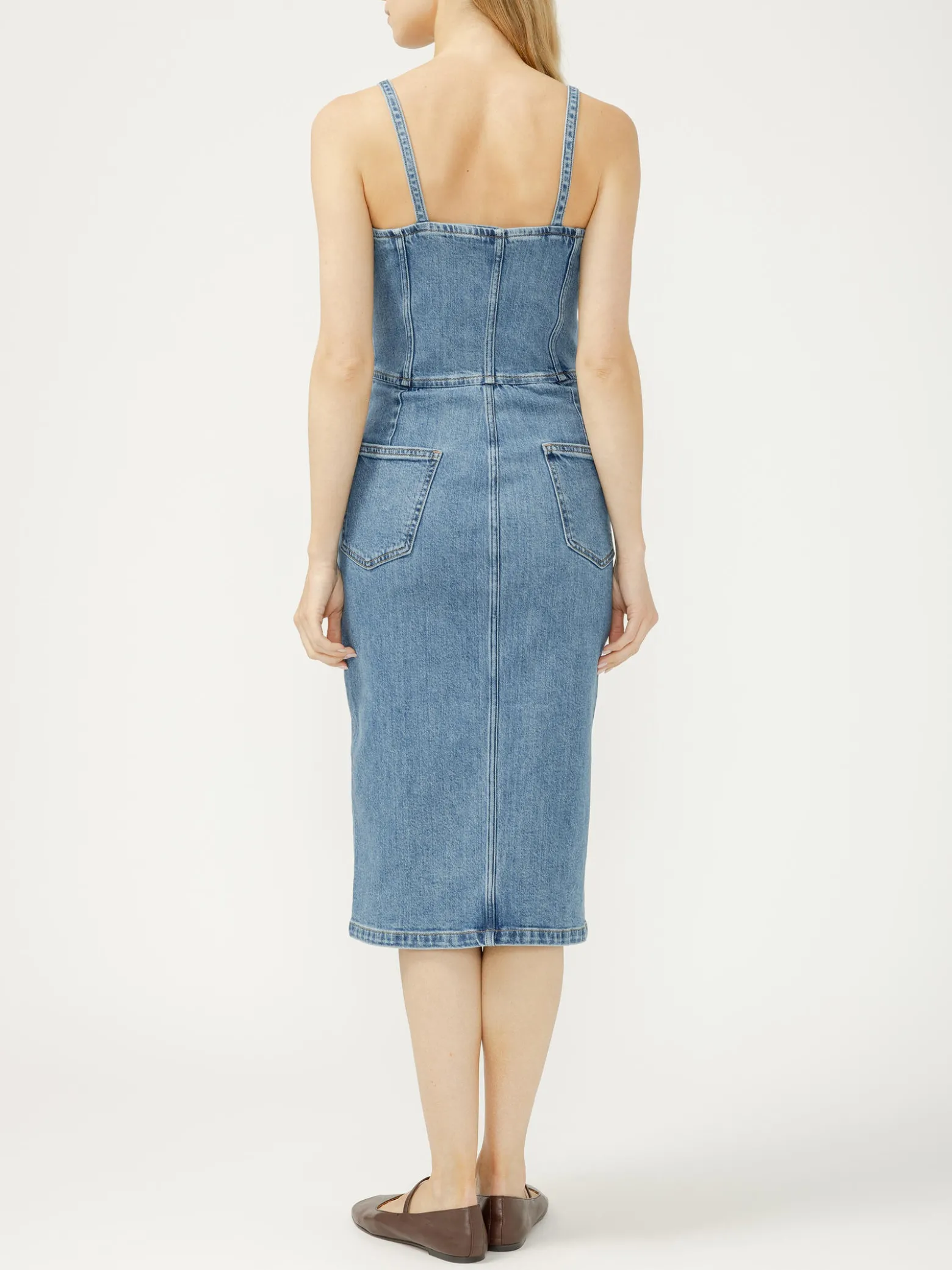 Button-Front Denim Midi Dress