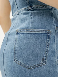 Button-Front Denim Midi Dress