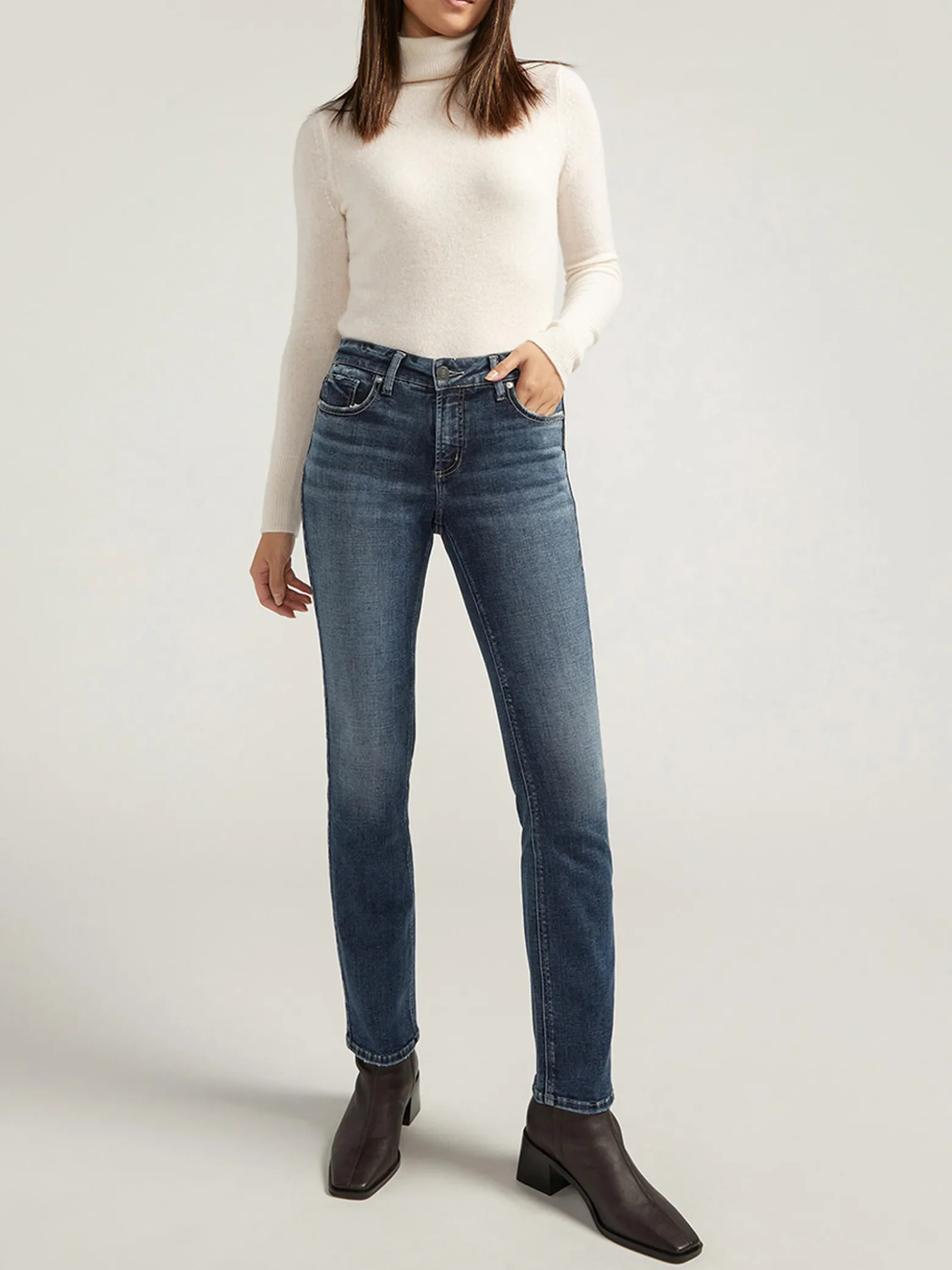 Elyse Mid Rise Straight Leg Jeans