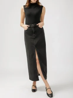 Front-Slit Maxi Jean Skirt