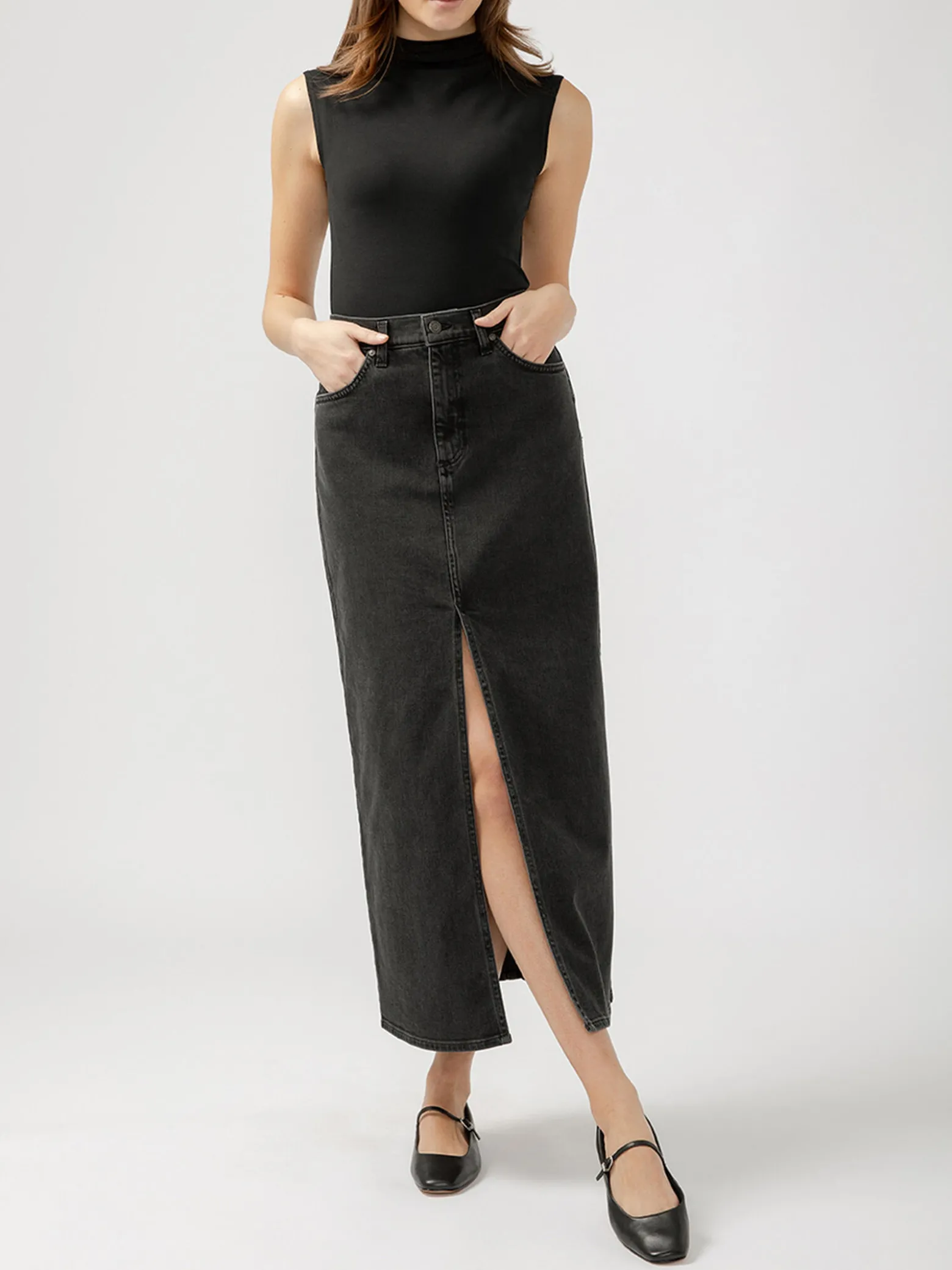 Front-Slit Maxi Jean Skirt