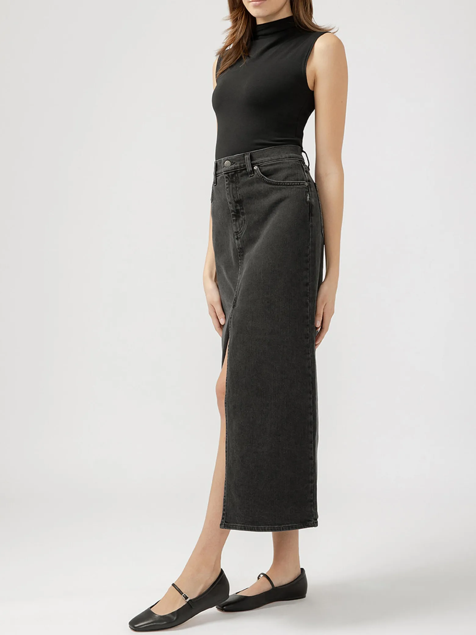 Front-Slit Maxi Jean Skirt