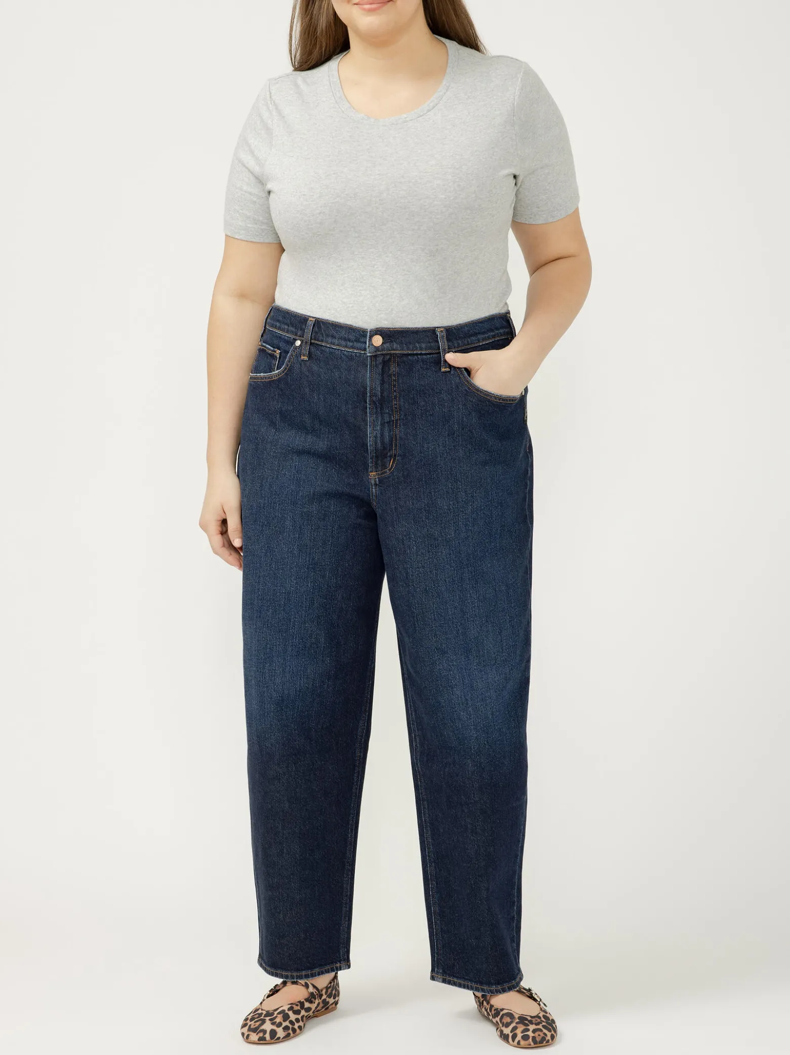 High Rise Arc Leg Jeans Plus Size