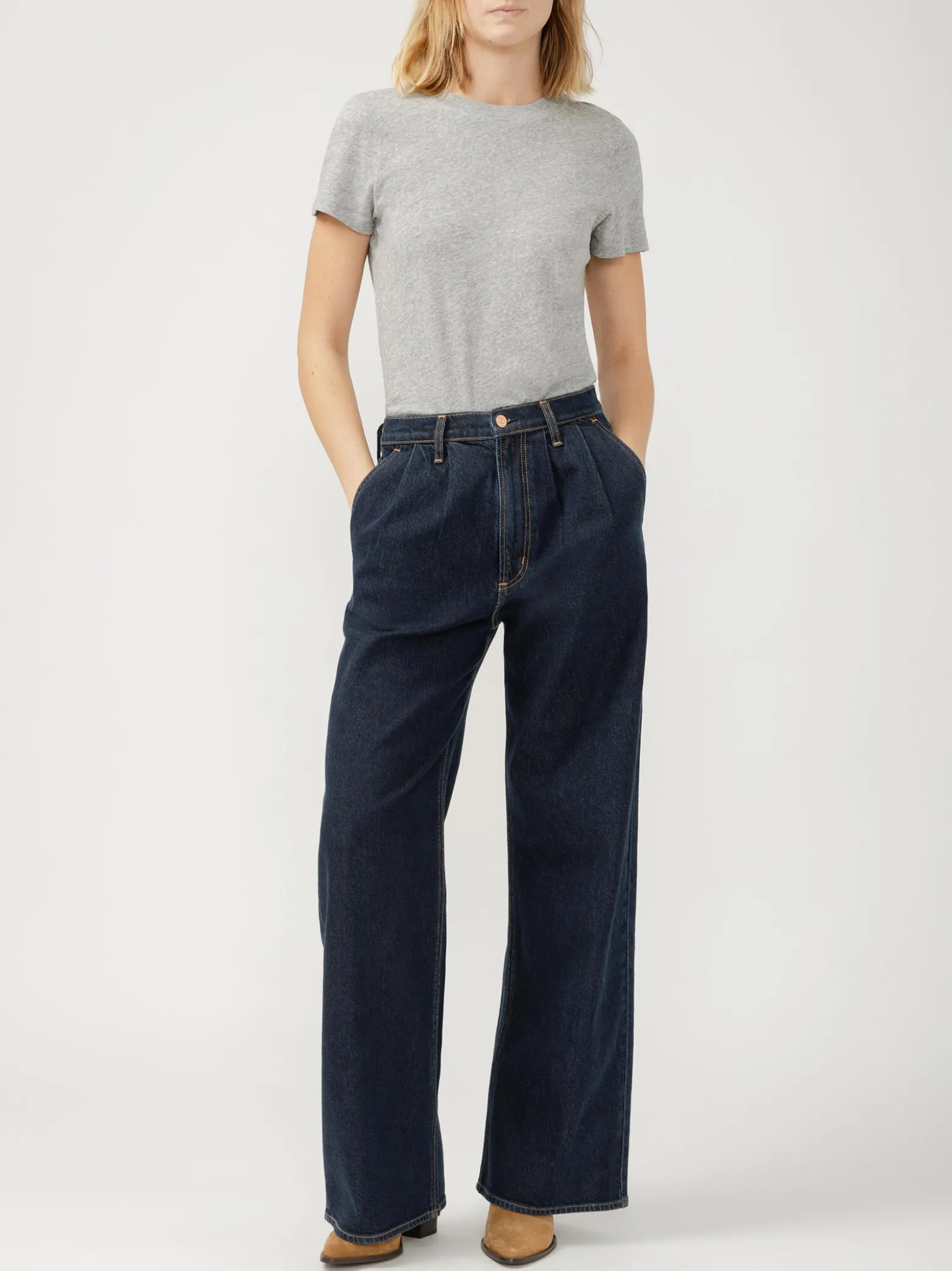 High Rise Pleated Trouser Leg Jeans