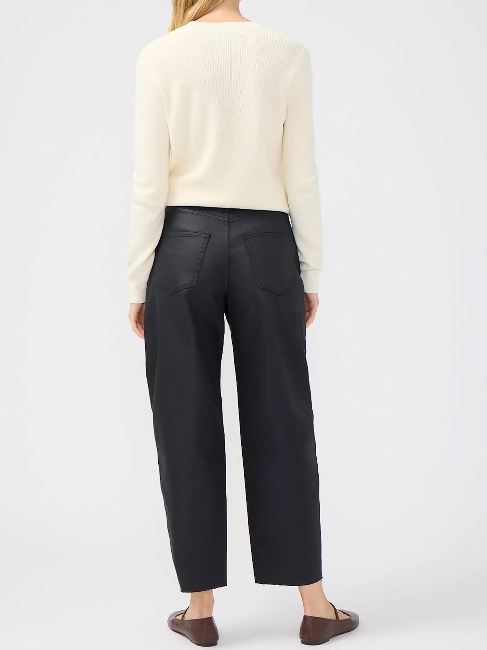 High Rise Slim Barrel Leg Coated Jeans