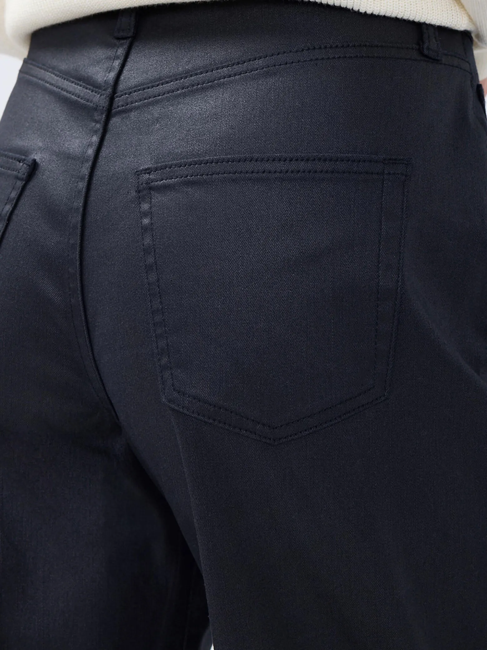 High Rise Slim Barrel Leg Coated Jeans