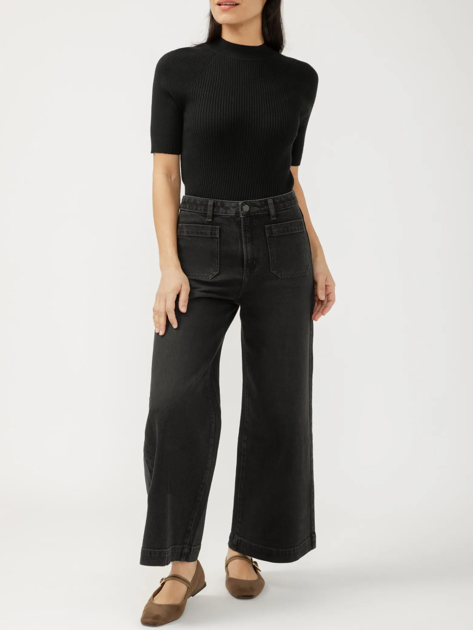 High Rise Wide Leg Ankle Jeans