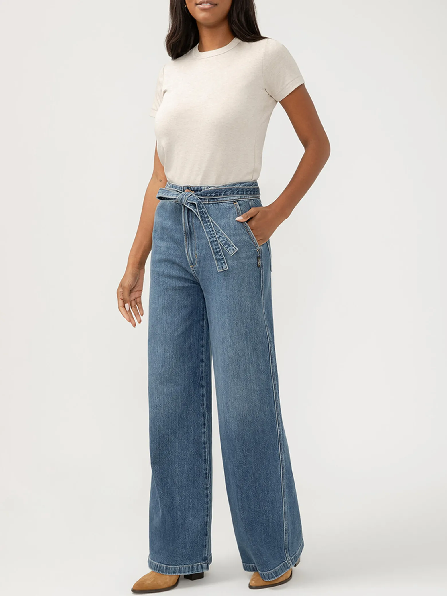 Highly Desirable High Rise Belted Ultra Wide Leg Jeans