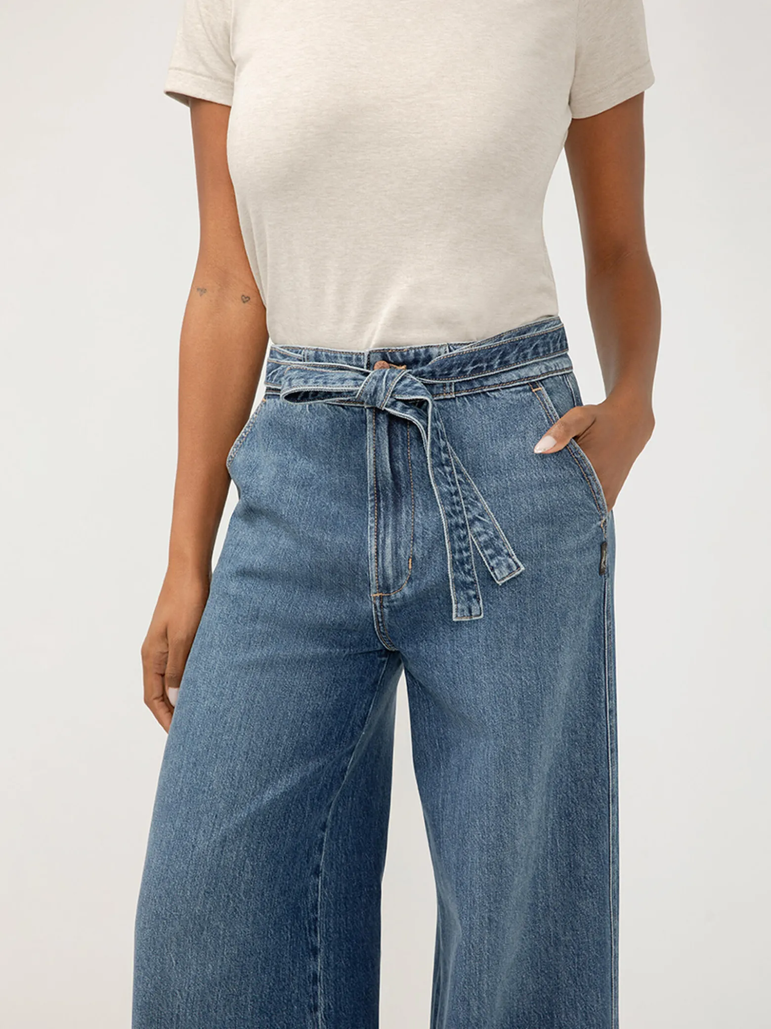 Highly Desirable High Rise Belted Ultra Wide Leg Jeans