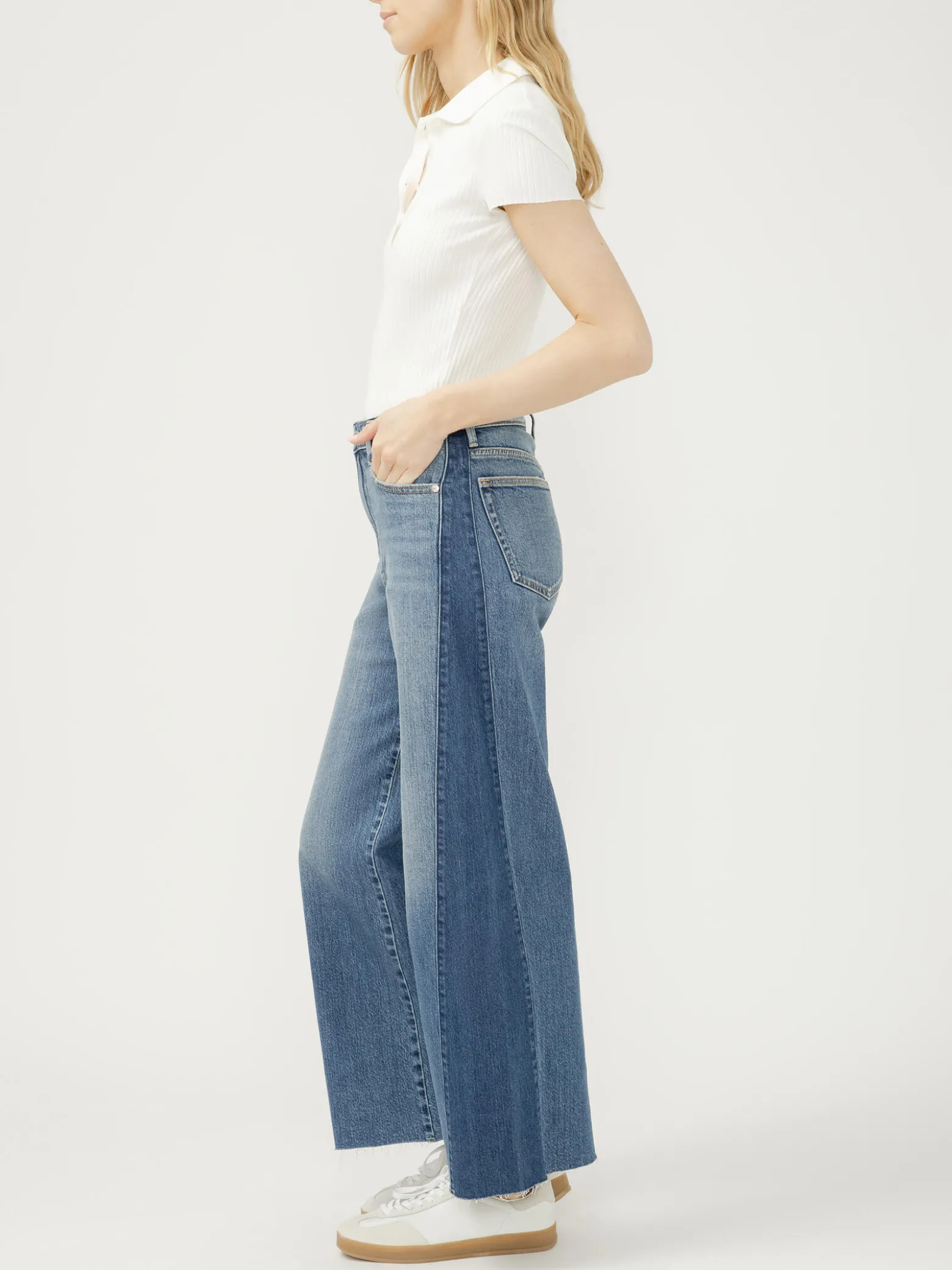 Isbister High Rise Two-Tone Wide Leg Ankle Jeans