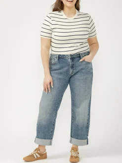 Relaxed Mid Rise Straight Leg Ankle Jeans Plus Size