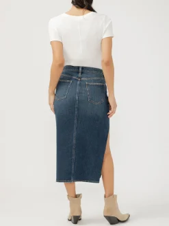Side Slit Denim Midi Skirt