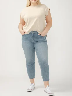 Suki Mid Rise Cropped Straight Leg Luxe Stretch Jeans Plus Size