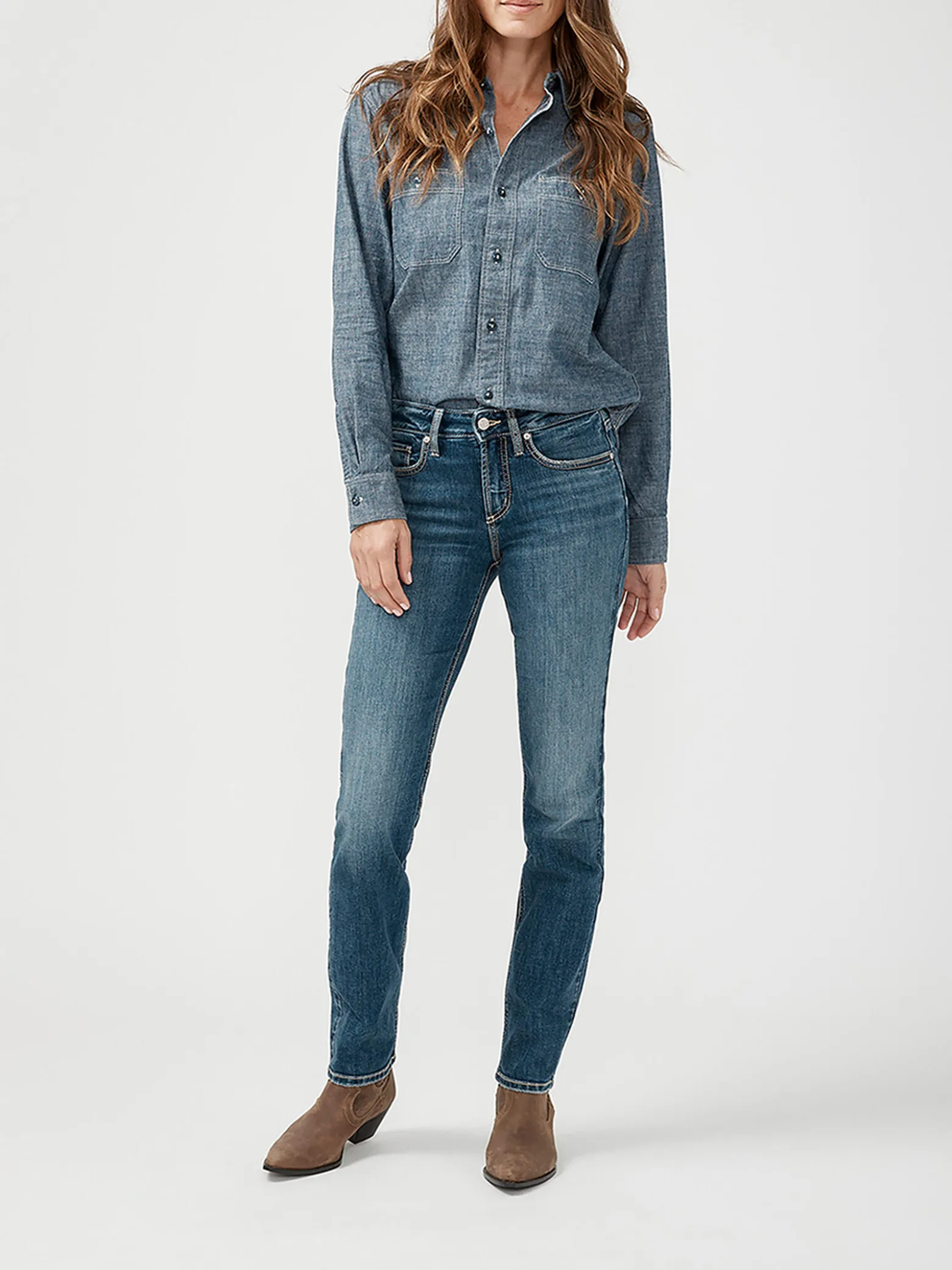 Suki Mid Rise Straight Leg Luxe Stretch Jeans