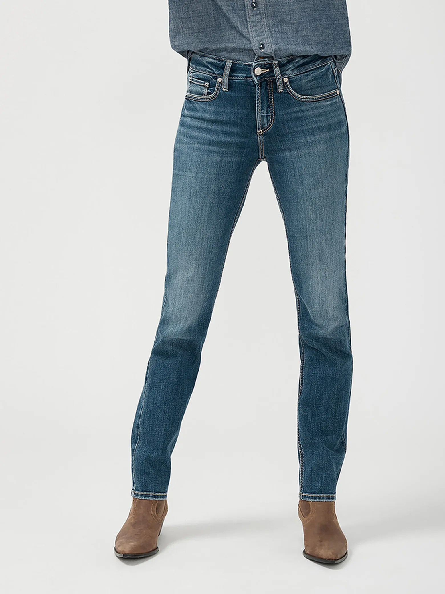 Suki Mid Rise Straight Leg Luxe Stretch Jeans