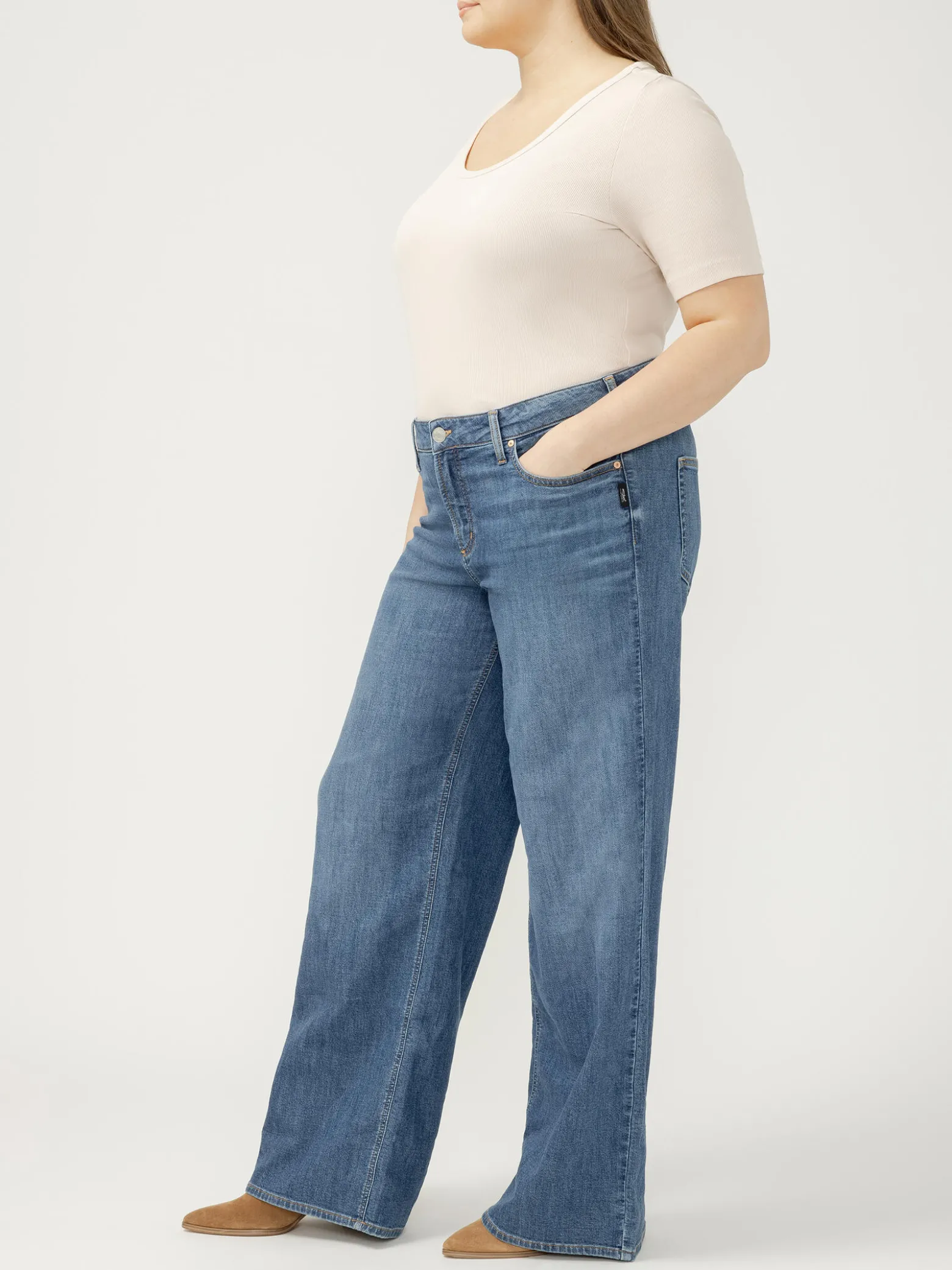 Suki Mid Rise Wide Leg Knit Flex Jeans