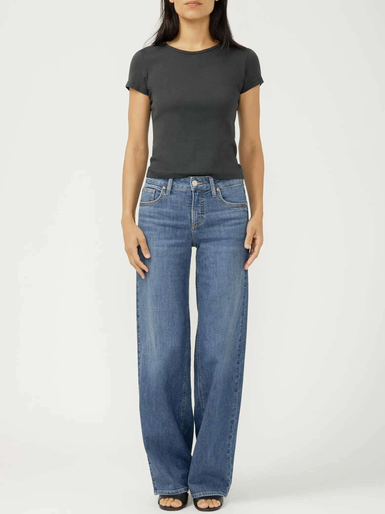 Suki Mid Rise Wide Leg Knit Flex Jeans