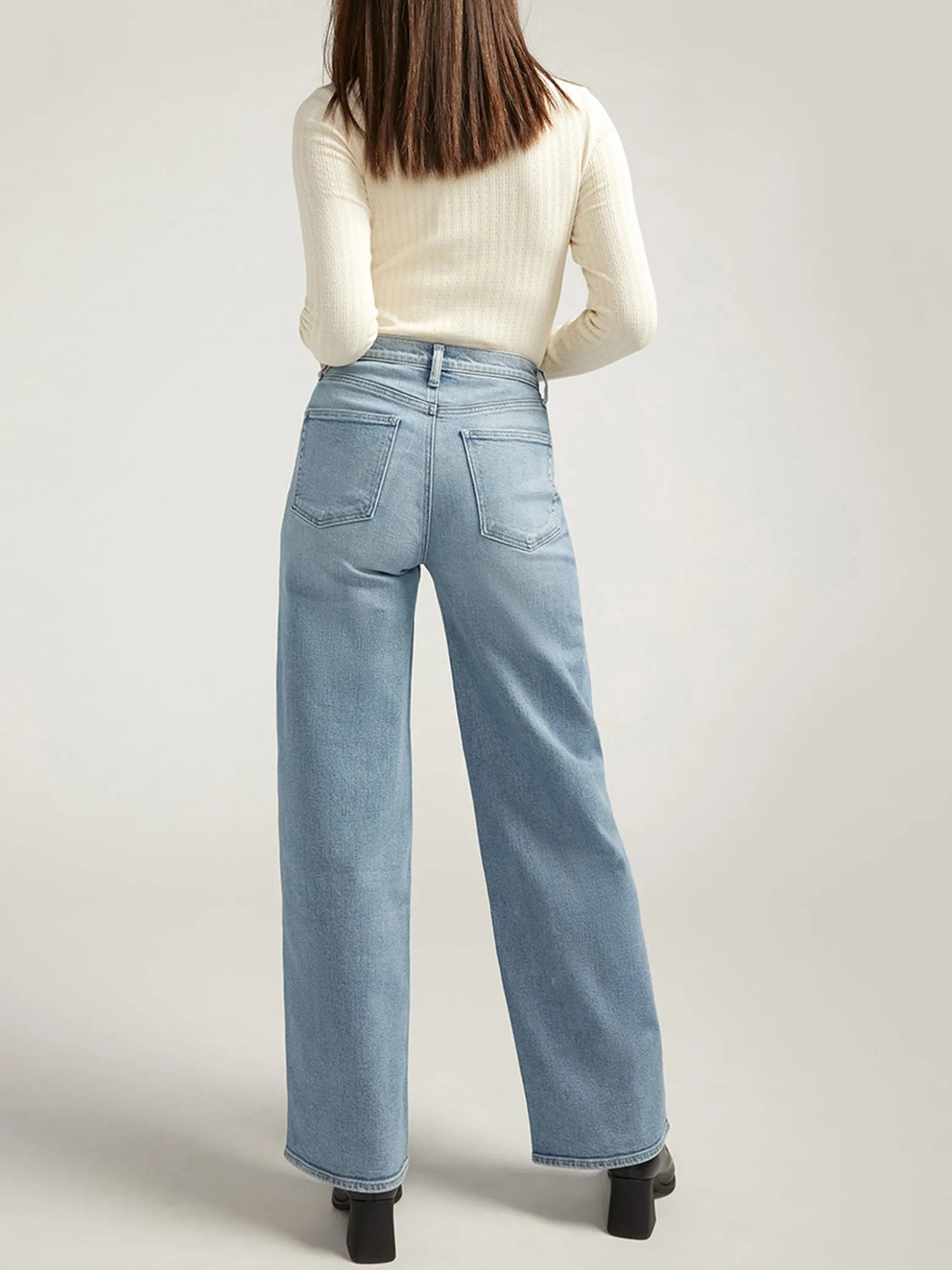 V-Front Mid Rise Wide Leg Jeans